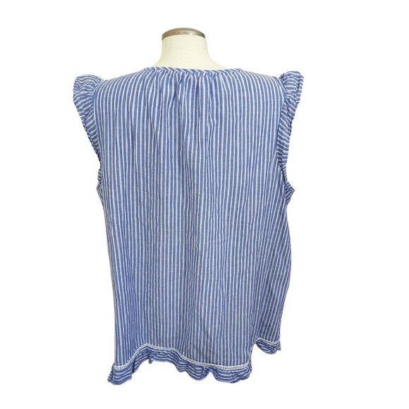 Womens Plus 3X Sleeveless Top Blue White Striped Keyhole Front Ruffle Coastal - Picture 5 of 7